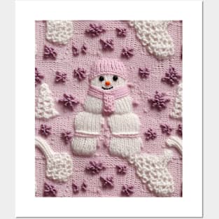 Retro Snowmen Vintage Chrismas Knitted Pattern Posters and Art